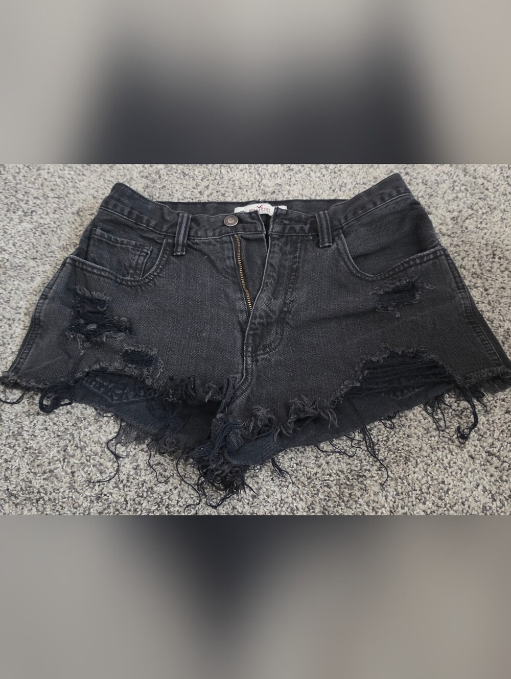 Hollister Black Distressed Cutoff Denim Shorts